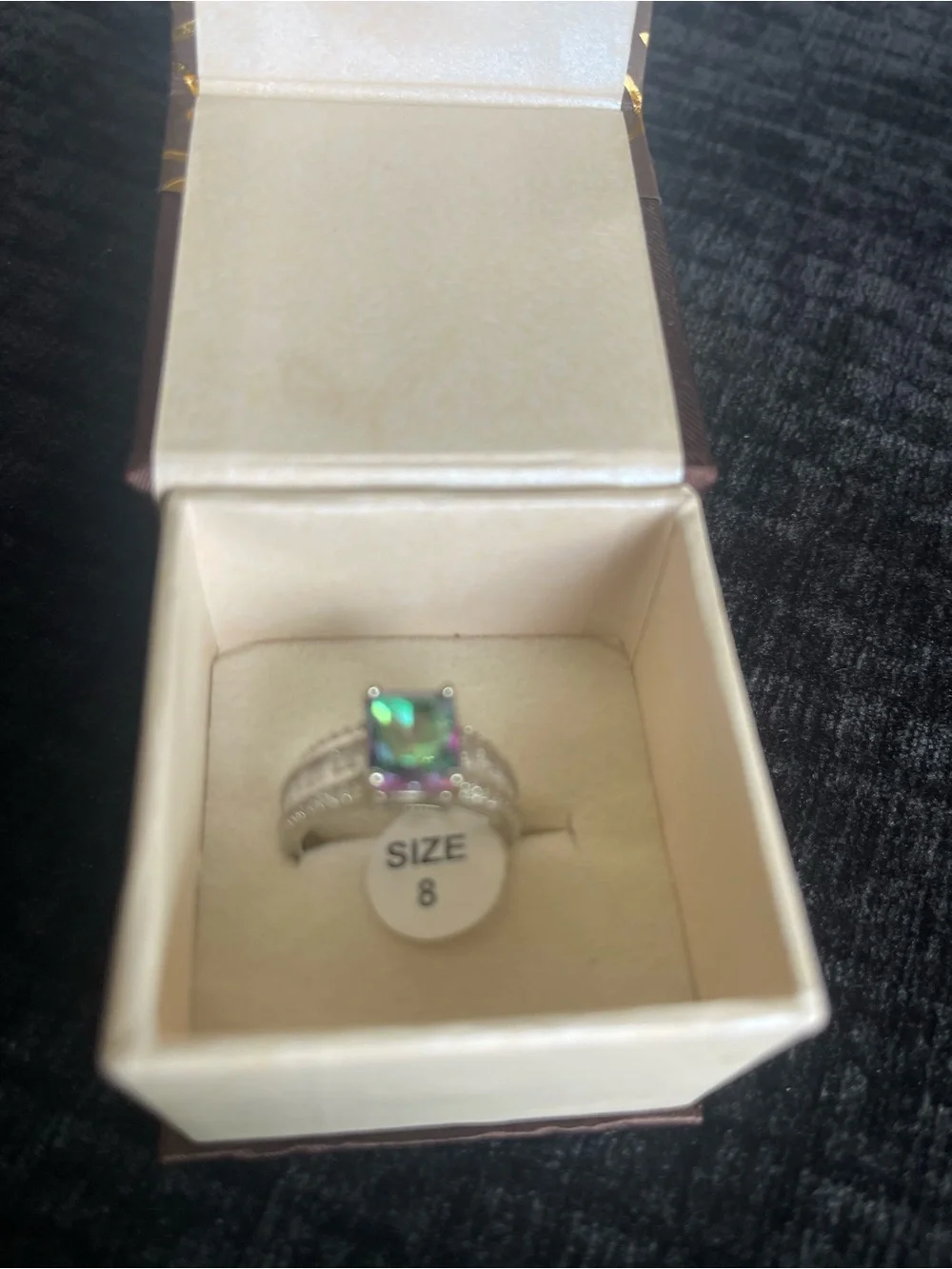 Mystic Topaz Halo Silver Ring - Size 8